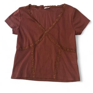 Cotton On Crop Top with Brown Lace Trim